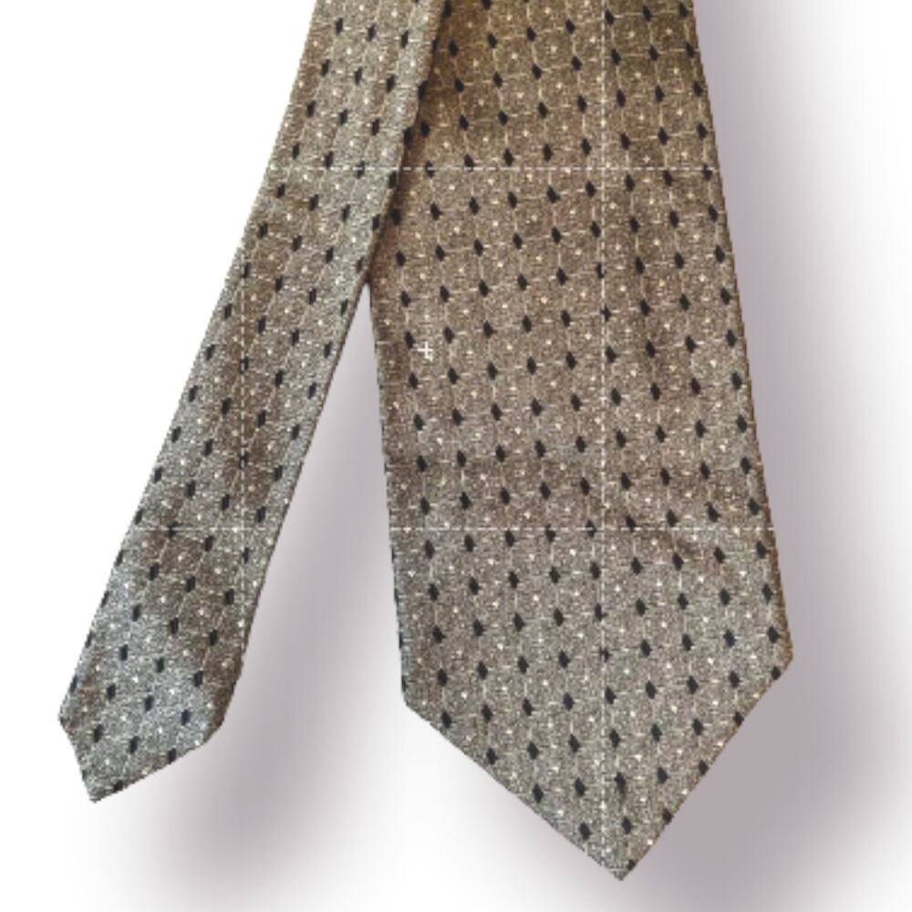 Valerio Garati Men's 100% Silk Tie Gray Black Geometric Pattern Designer Necktie